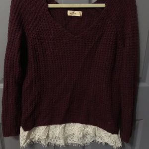 Maroon Sweater with Lace